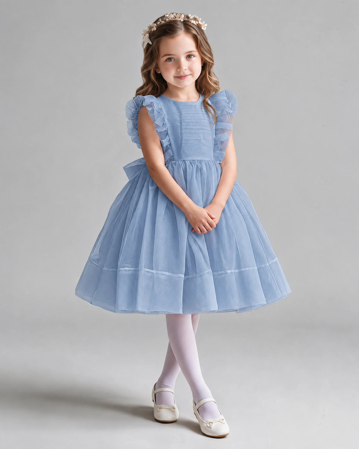 Dusty Blue A-line Girls Formal Dresses Pose