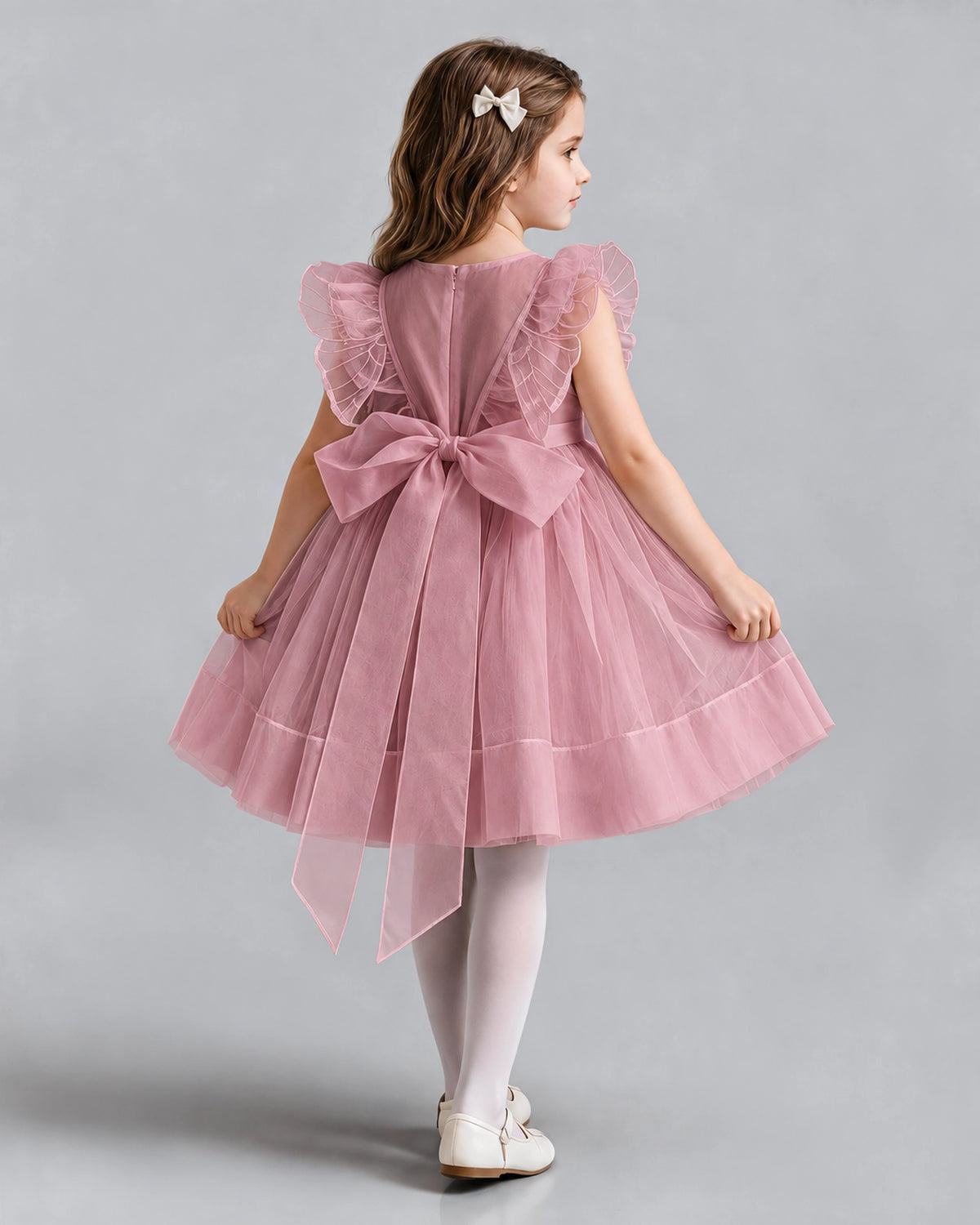 Dusty Rose A-line Girls Formal Dresses Back