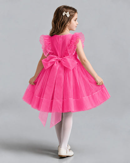 Hot Pink A-line Girls Formal Dresses Back