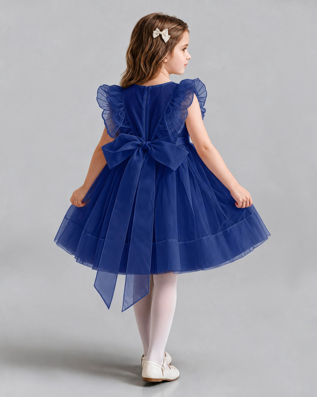Navy Blue A-line Girls Formal Dresses Back