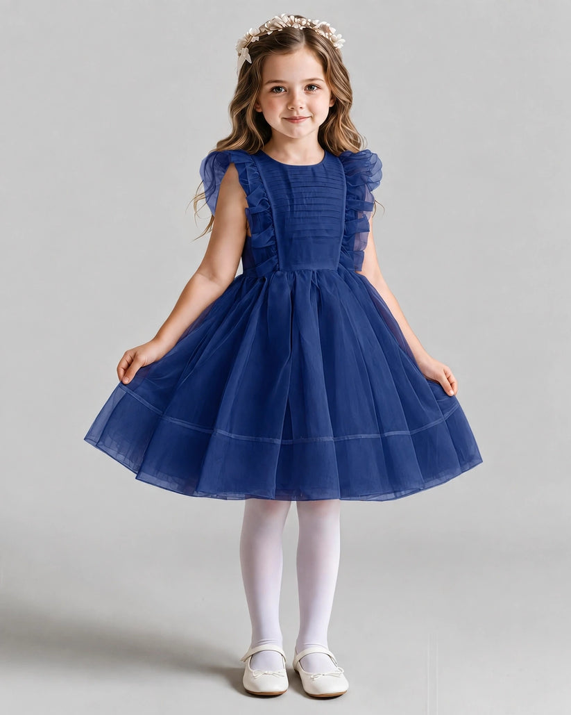Navy Blue A-line Girls Formal Dresses Front