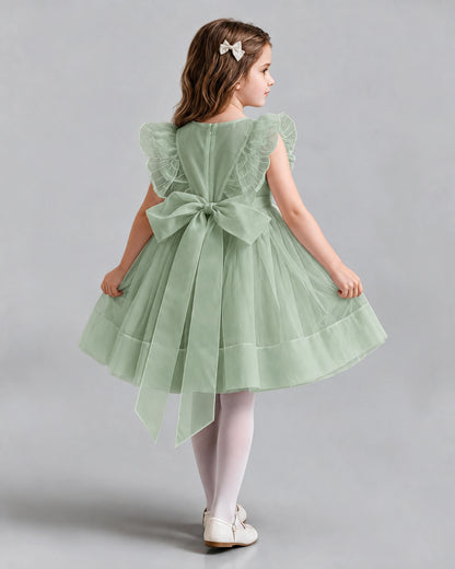Sage Green A-line Girls Formal Dresses Back