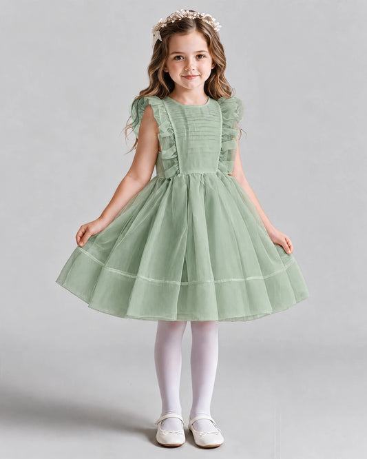 Sage Green A-line Girls Formal Dresses Front