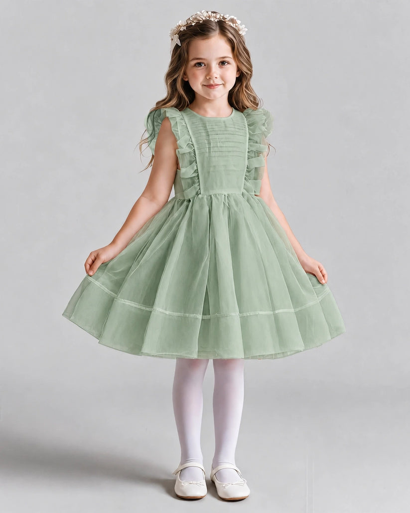 Sage Green A-line Girls Formal Dresses Front