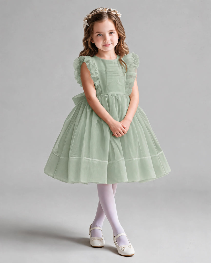 Sage Green A-line Girls Formal Dresses Pose