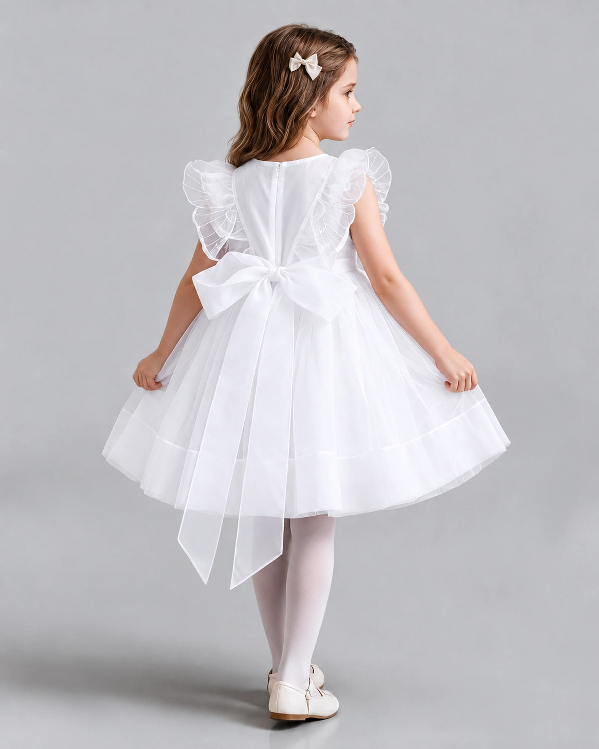 White A-line Girls Formal Dresses Back