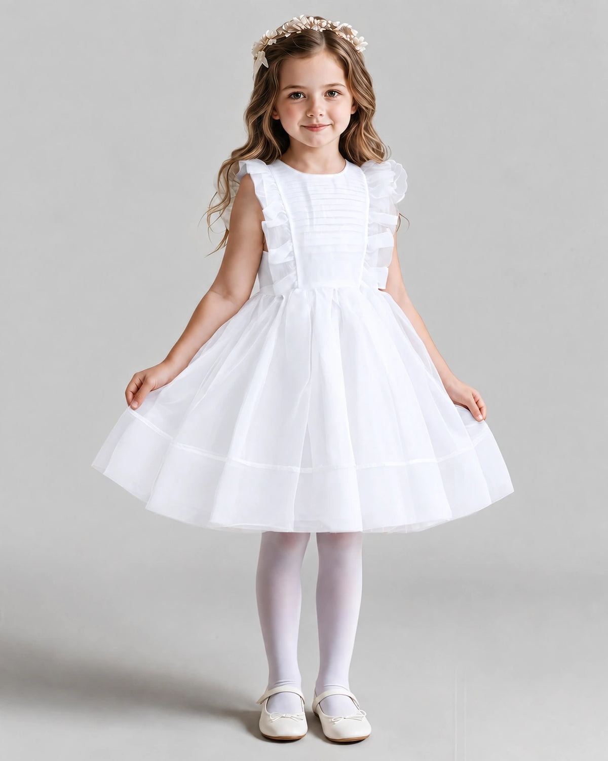 White A-line Girls Formal Dresses Front