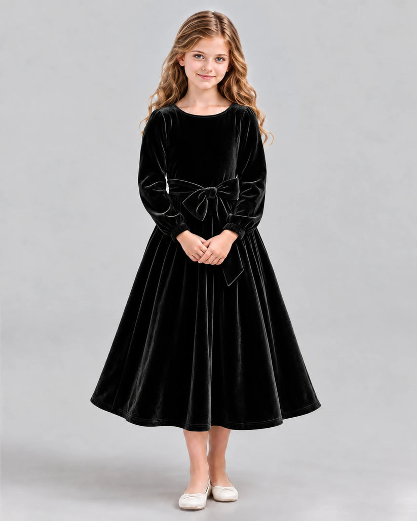 Black A-line Girls Formal Dress Front