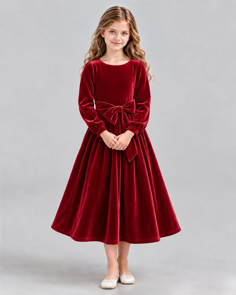Burgundy A-line Girls Formal Dress Front