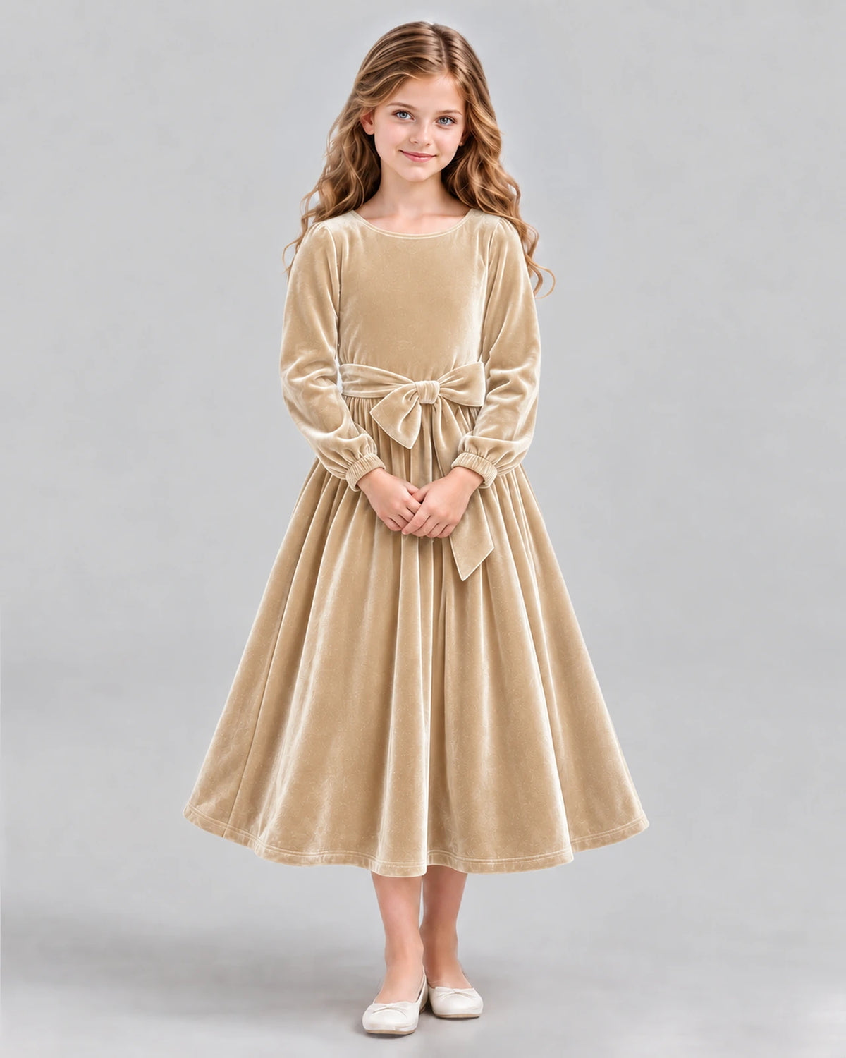 Champagne A-line Girls Formal Dress Front