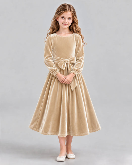 Champagne A-line Girls Formal Dress Front