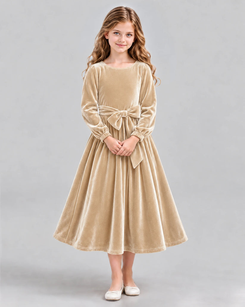 Champagne A-line Girls Formal Dress Front