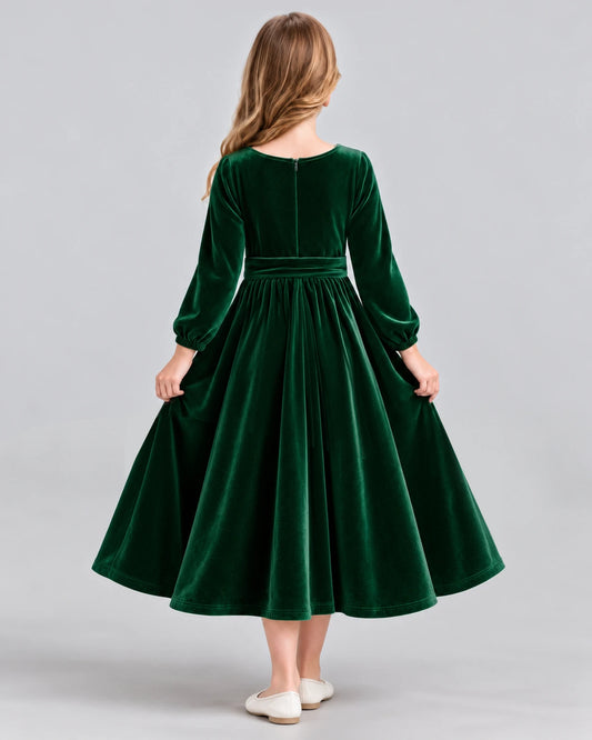 Dark Green A-line Girls Formal Dress Back [Shared]