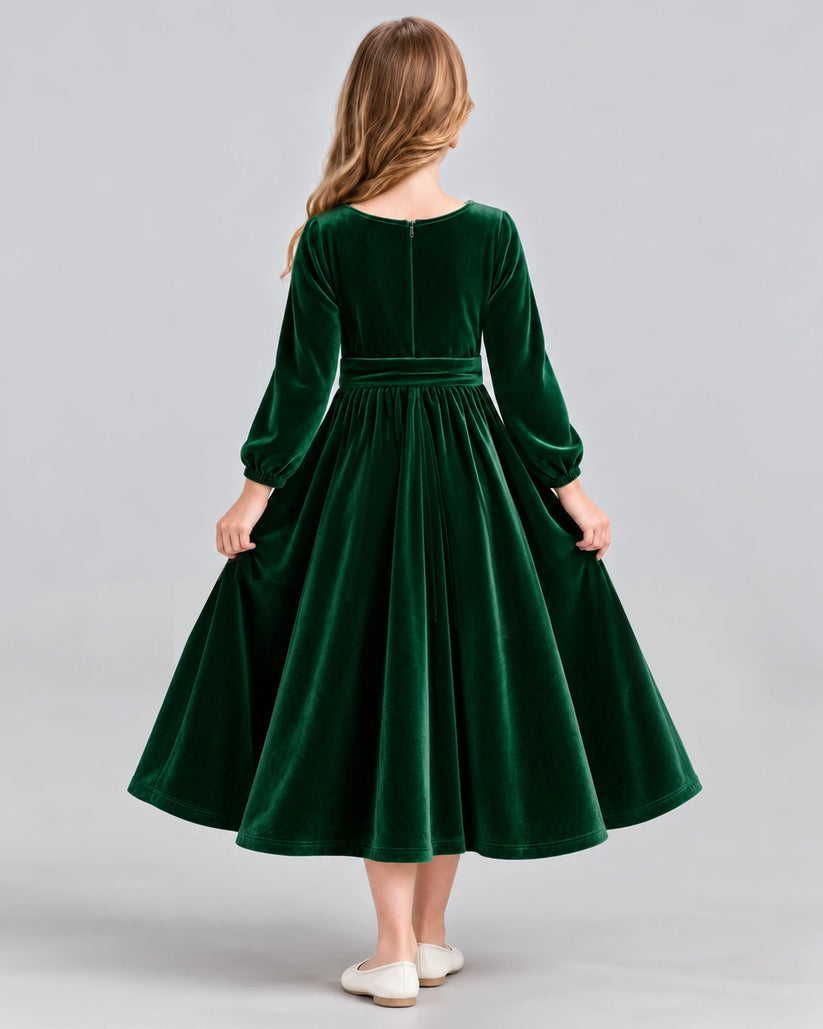 Dark Green A-line Girls Formal Dress Back [Shared]