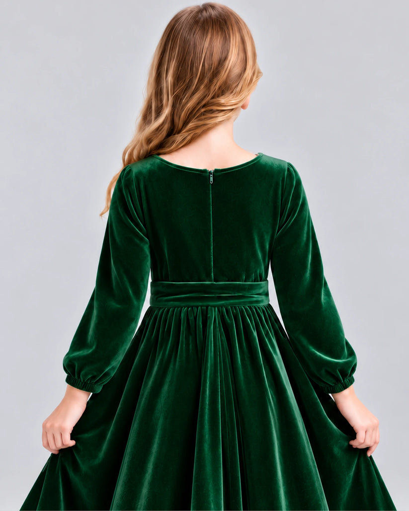 Dark Green A-line Girls Formal Dress Back_Detail [Shared]