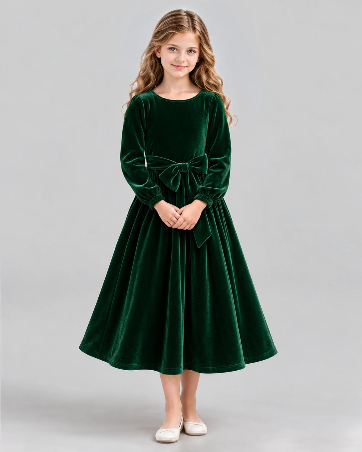 Dark Green A-line Girls Formal Dress Front