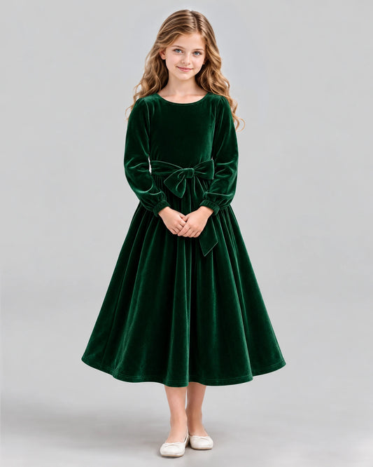 Dark Green A-line Girls Formal Dress Front