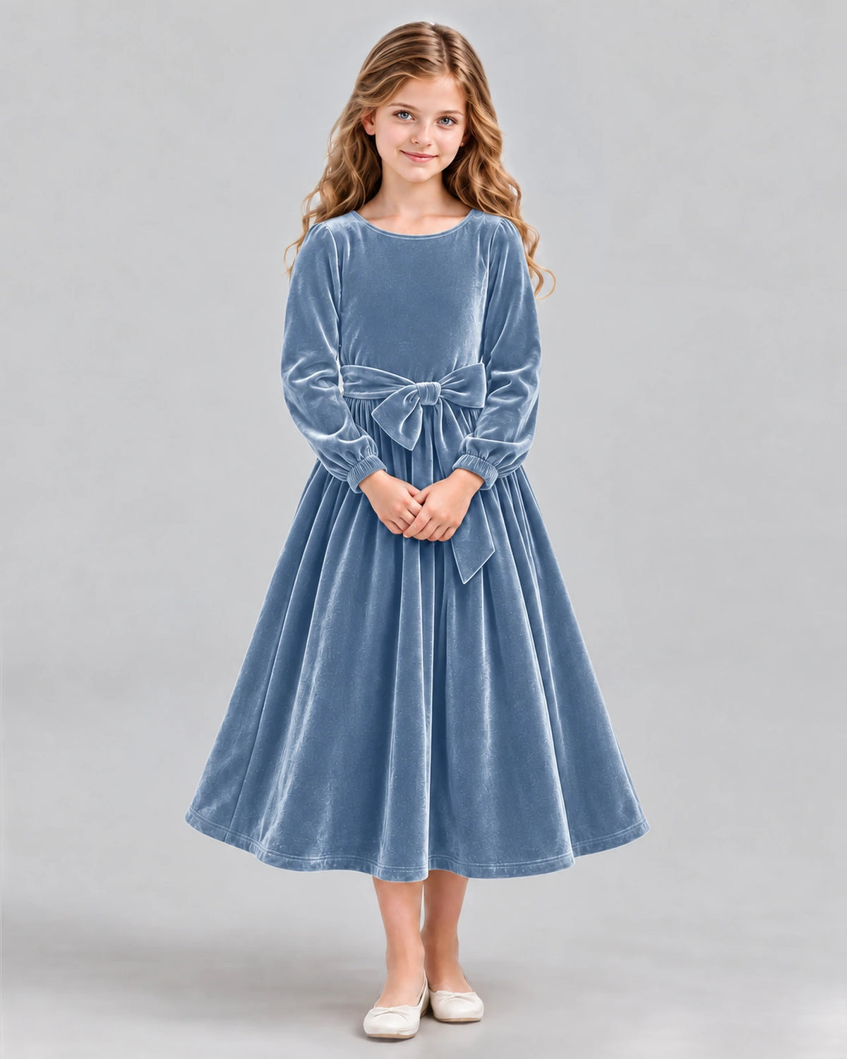 Dusty Blue A-line Girls Formal Dress Front