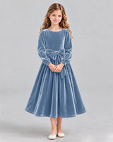 Dusty Blue A-line Girls Formal Dress Front