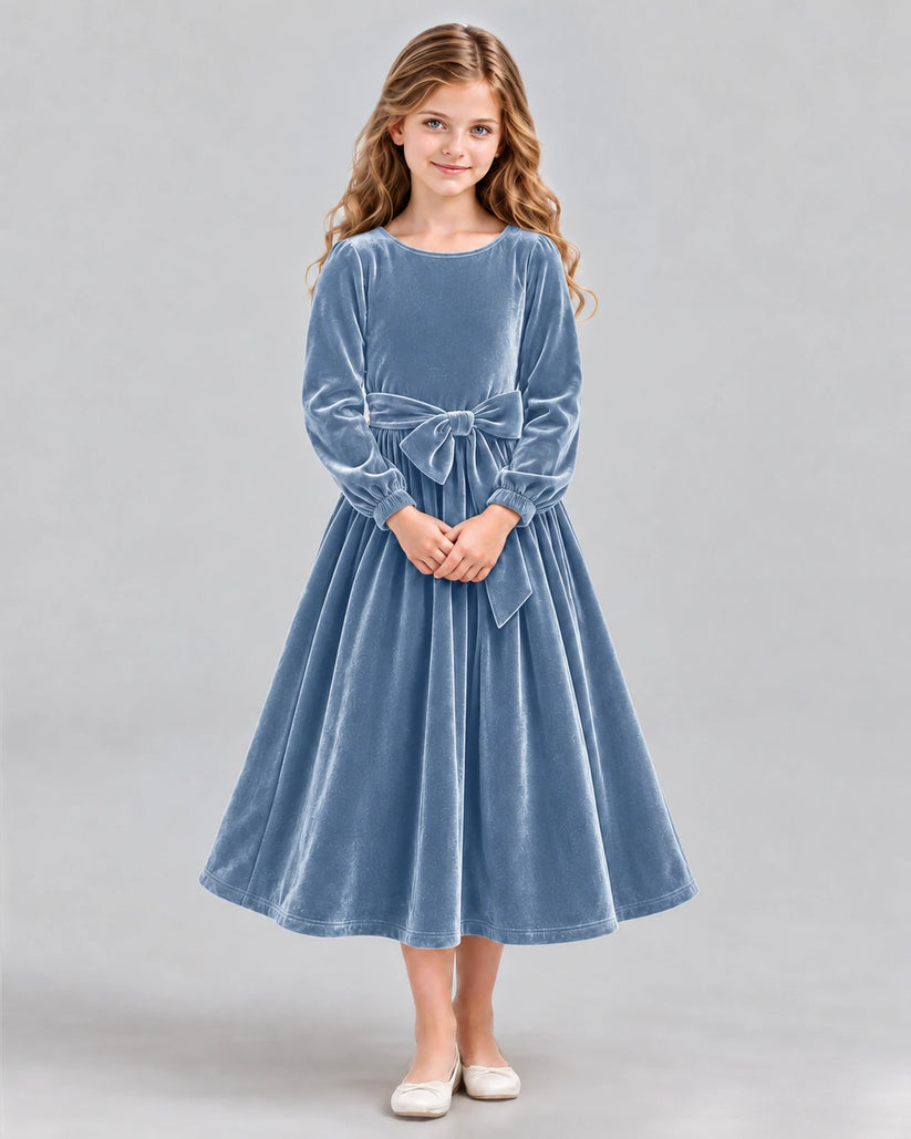 Dusty Blue A-line Girls Formal Dress Front