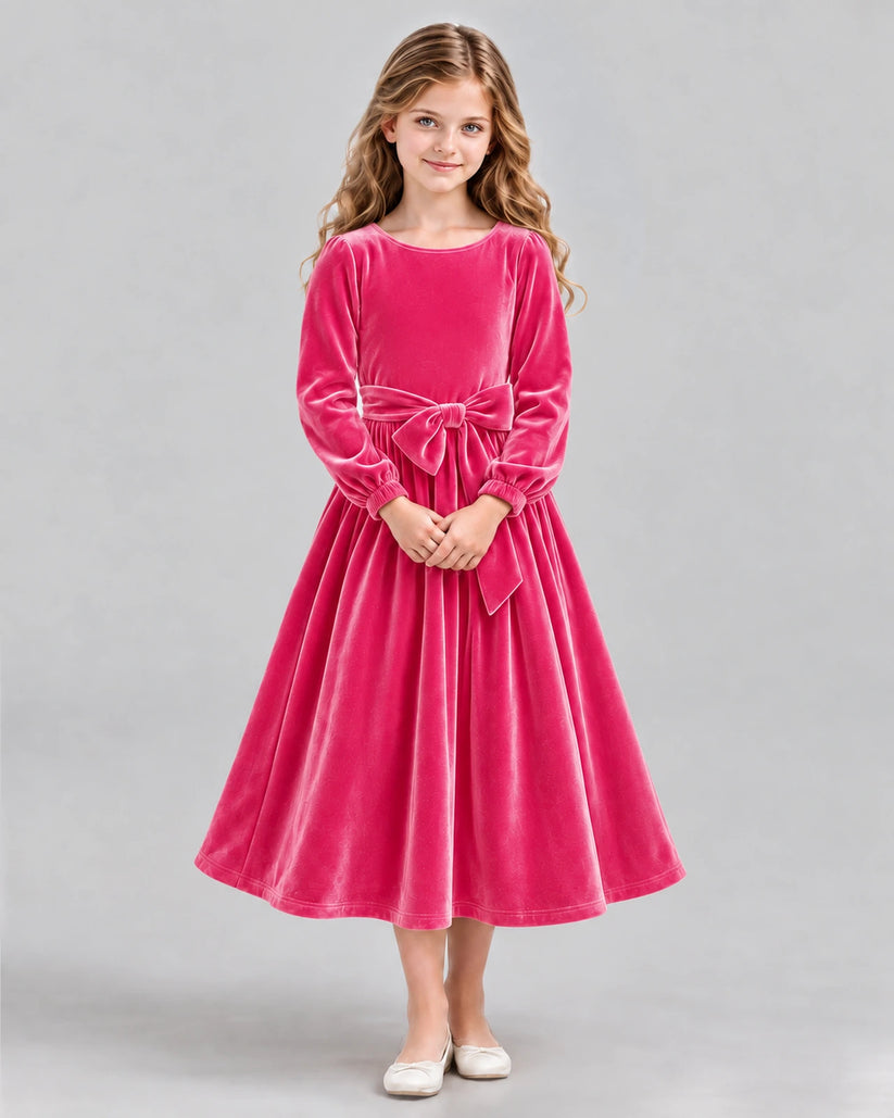 Hot Pink A-line Girls Formal Dress Front