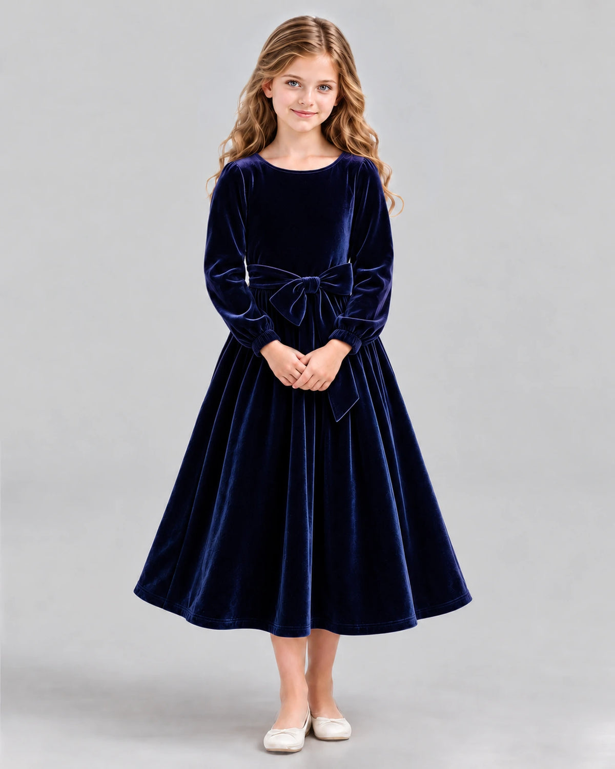 Navy Blue A-line Girls Formal Dress Front