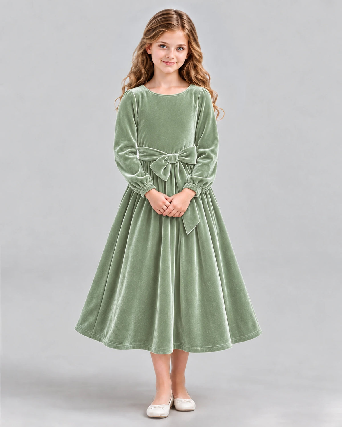 Sage Green A-line Girls Formal Dress Front