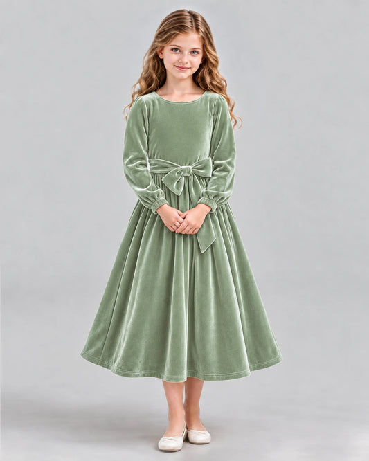 Sage Green A-line Girls Formal Dress Front