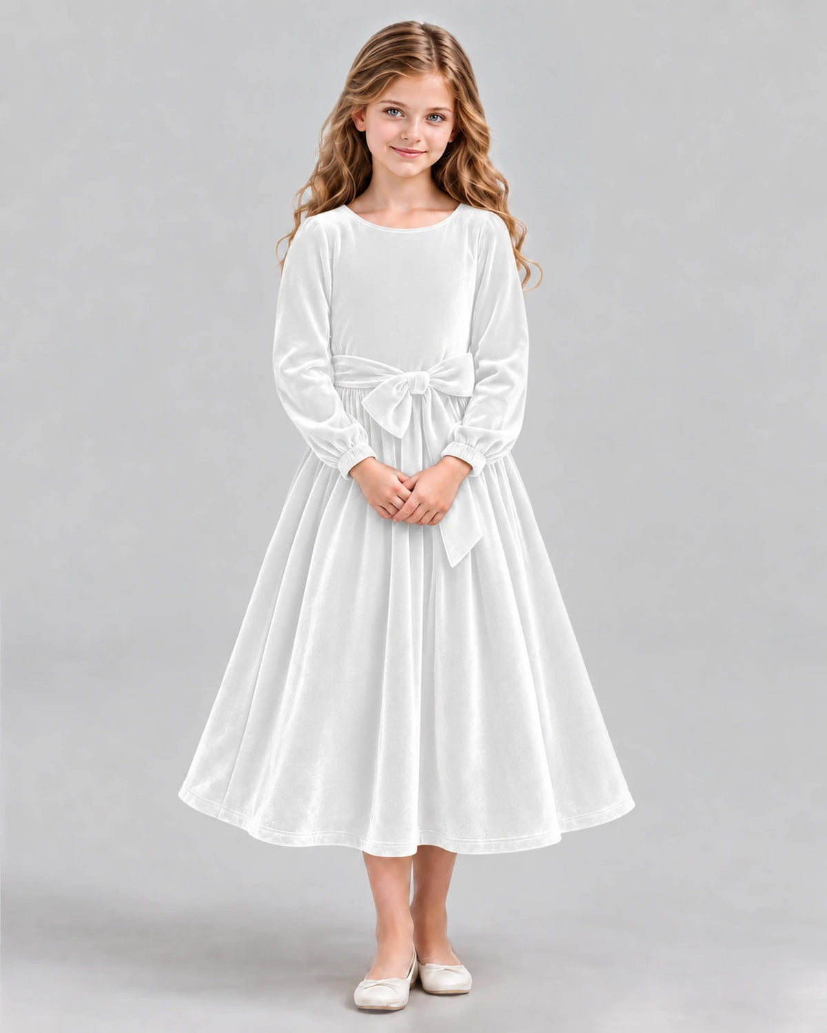 White A-line Girls Formal Dress Front