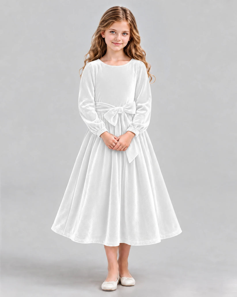 White A-line Girls Formal Dress Front