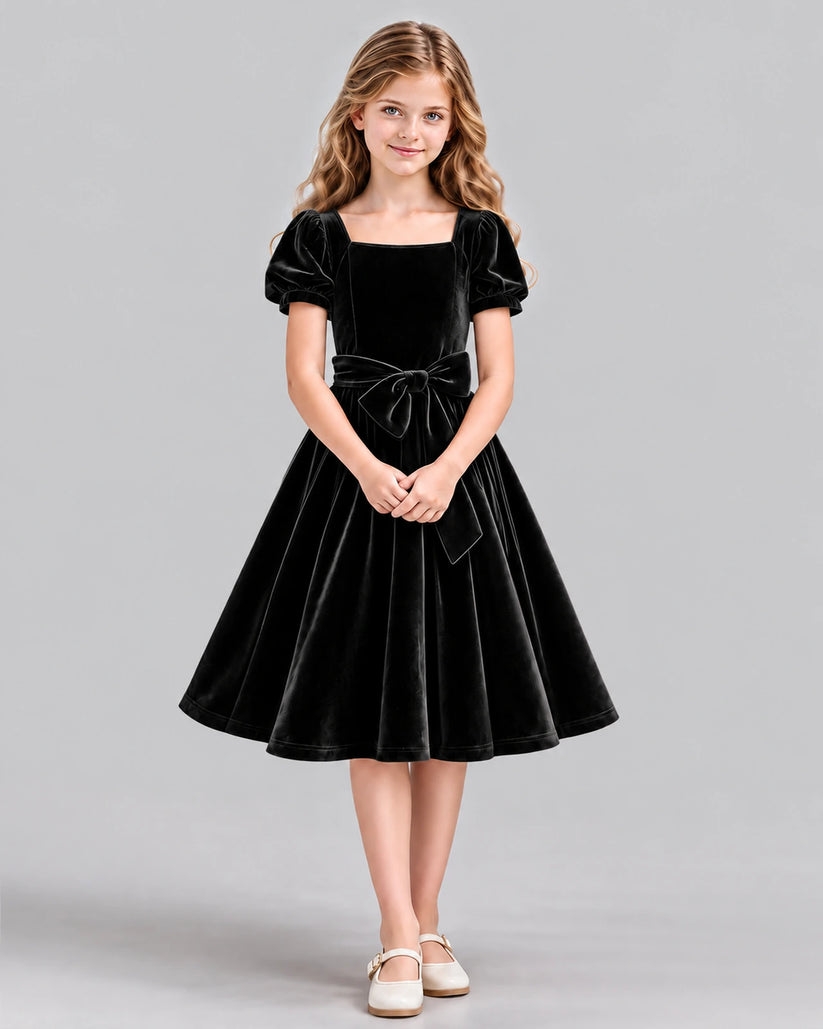 Black A-line Girls Formal Dress Front