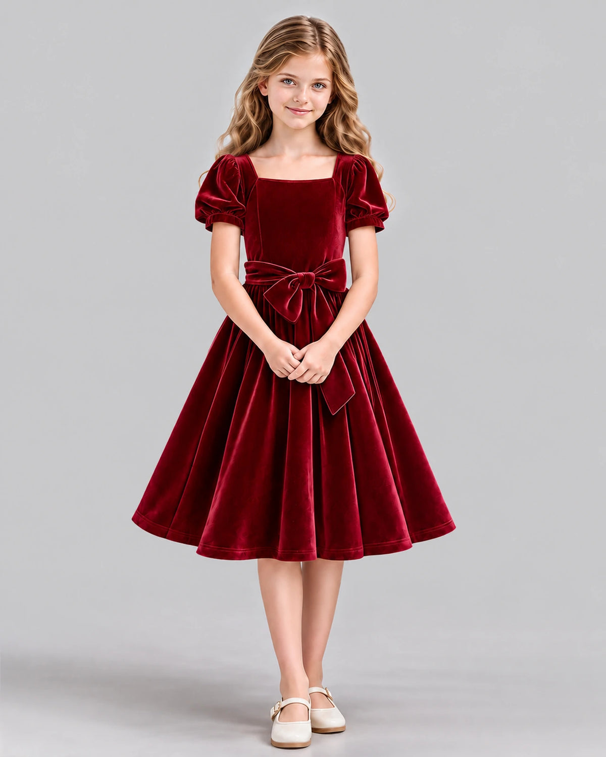 Burgundy A-line Girls Formal Dress Front