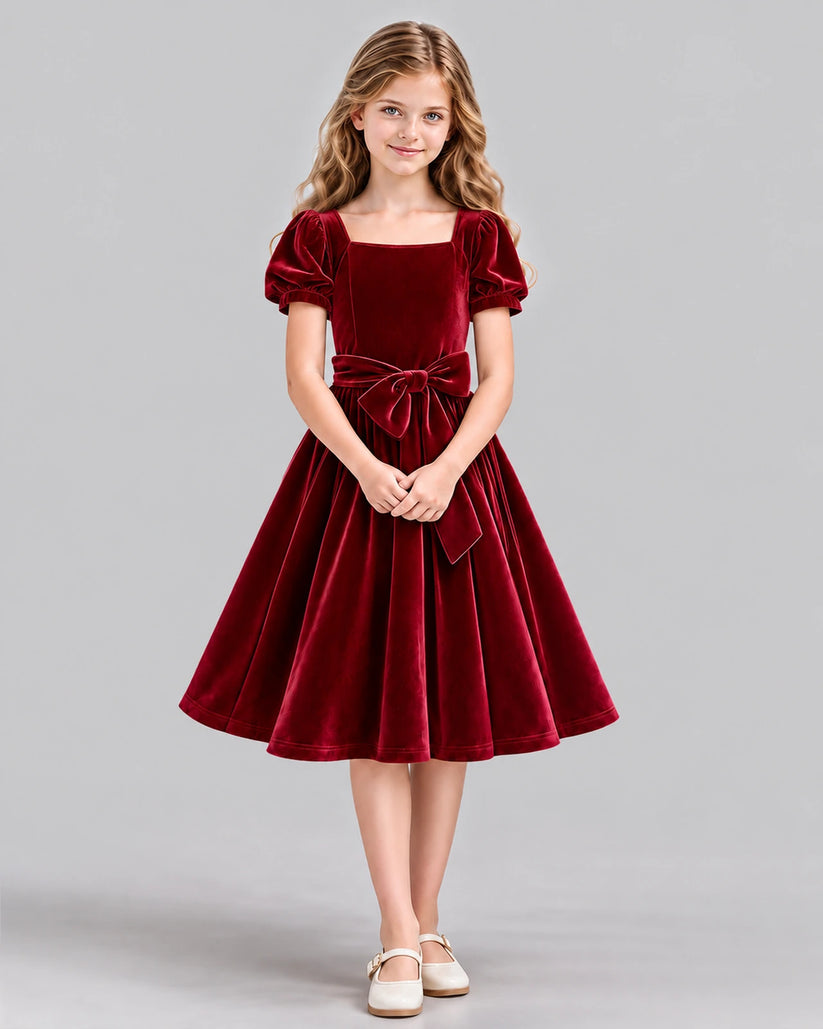 Burgundy A-line Girls Formal Dress Front