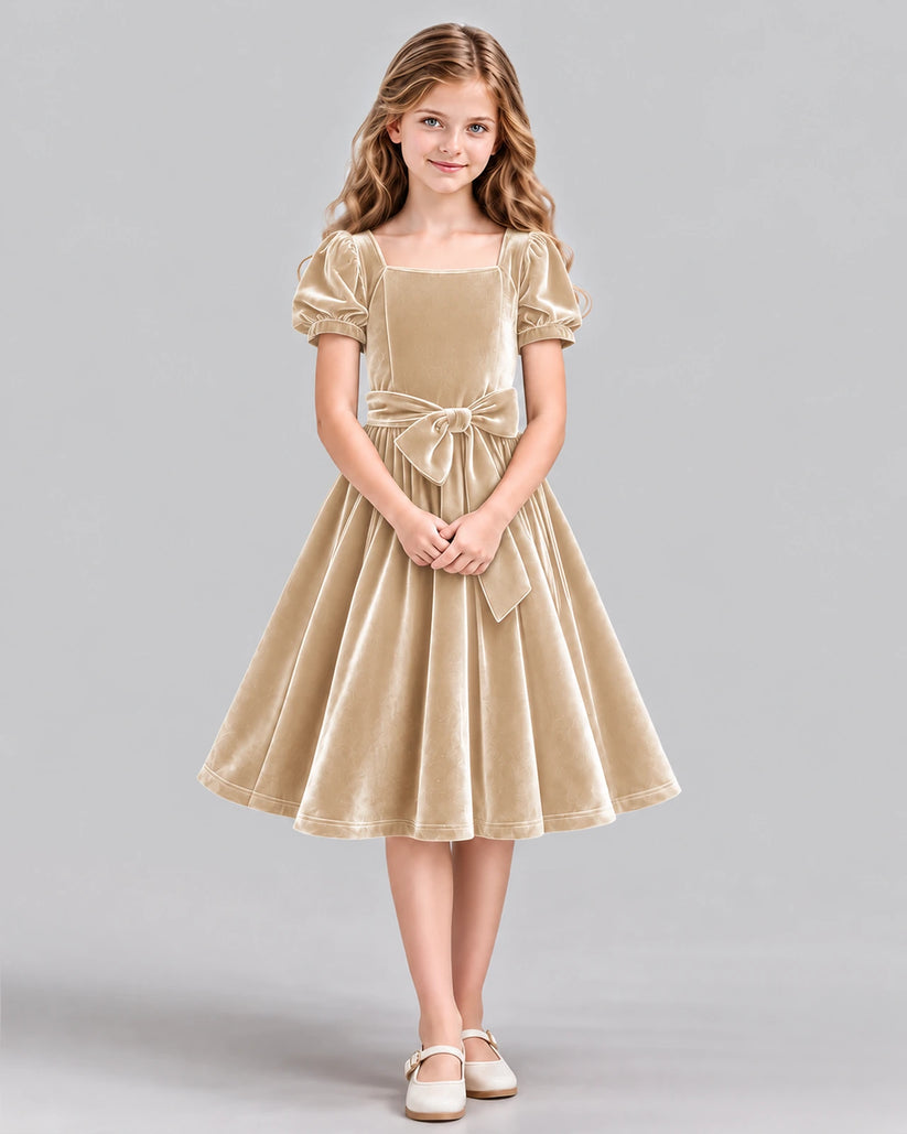 Champagne A-line Girls Formal Dress Front