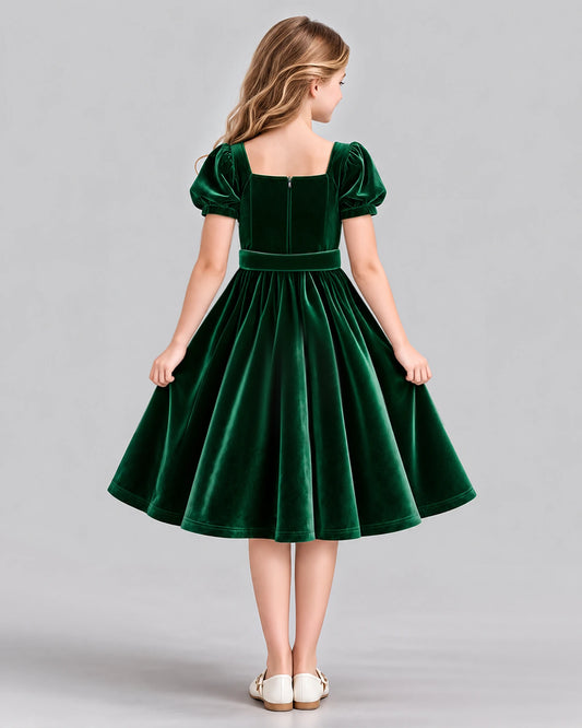 Dark Green A-line Girls Formal Dress Back [Shared]