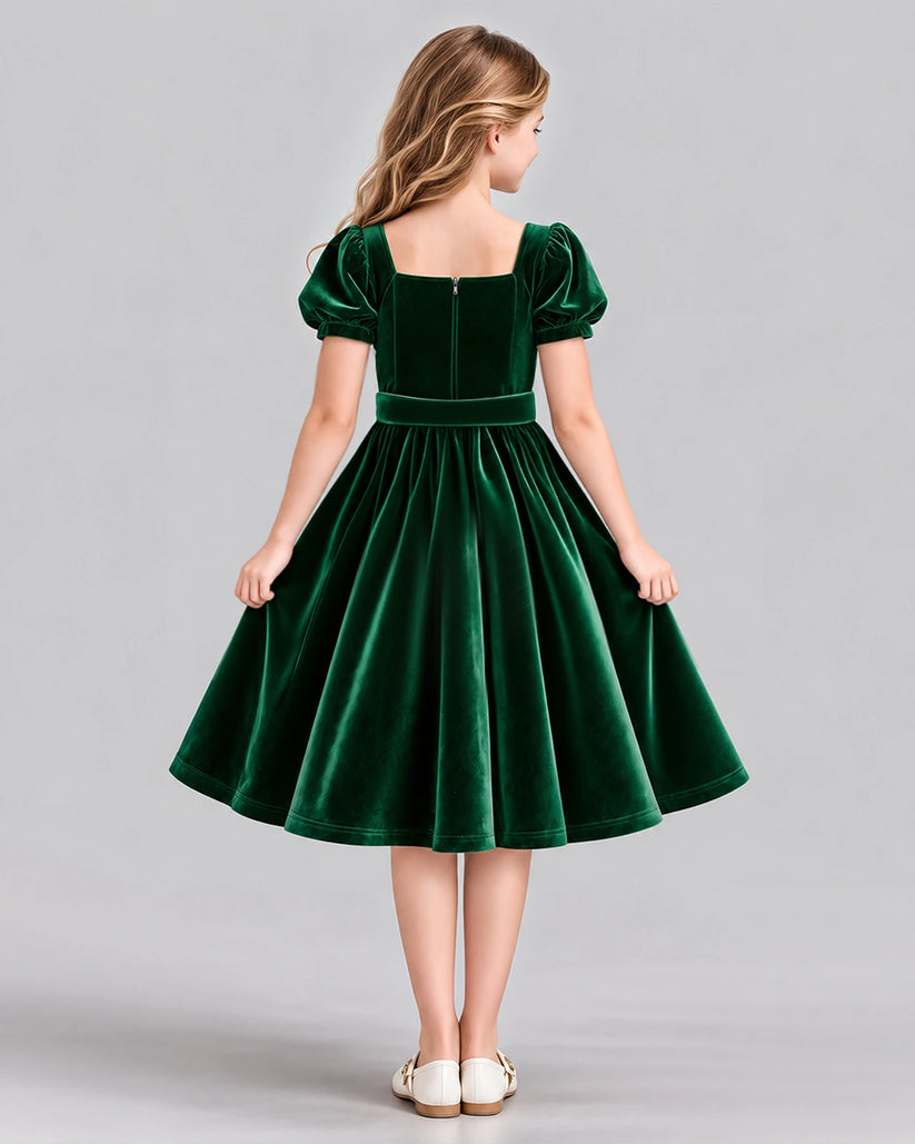 Dark Green A-line Girls Formal Dress Back [Shared]