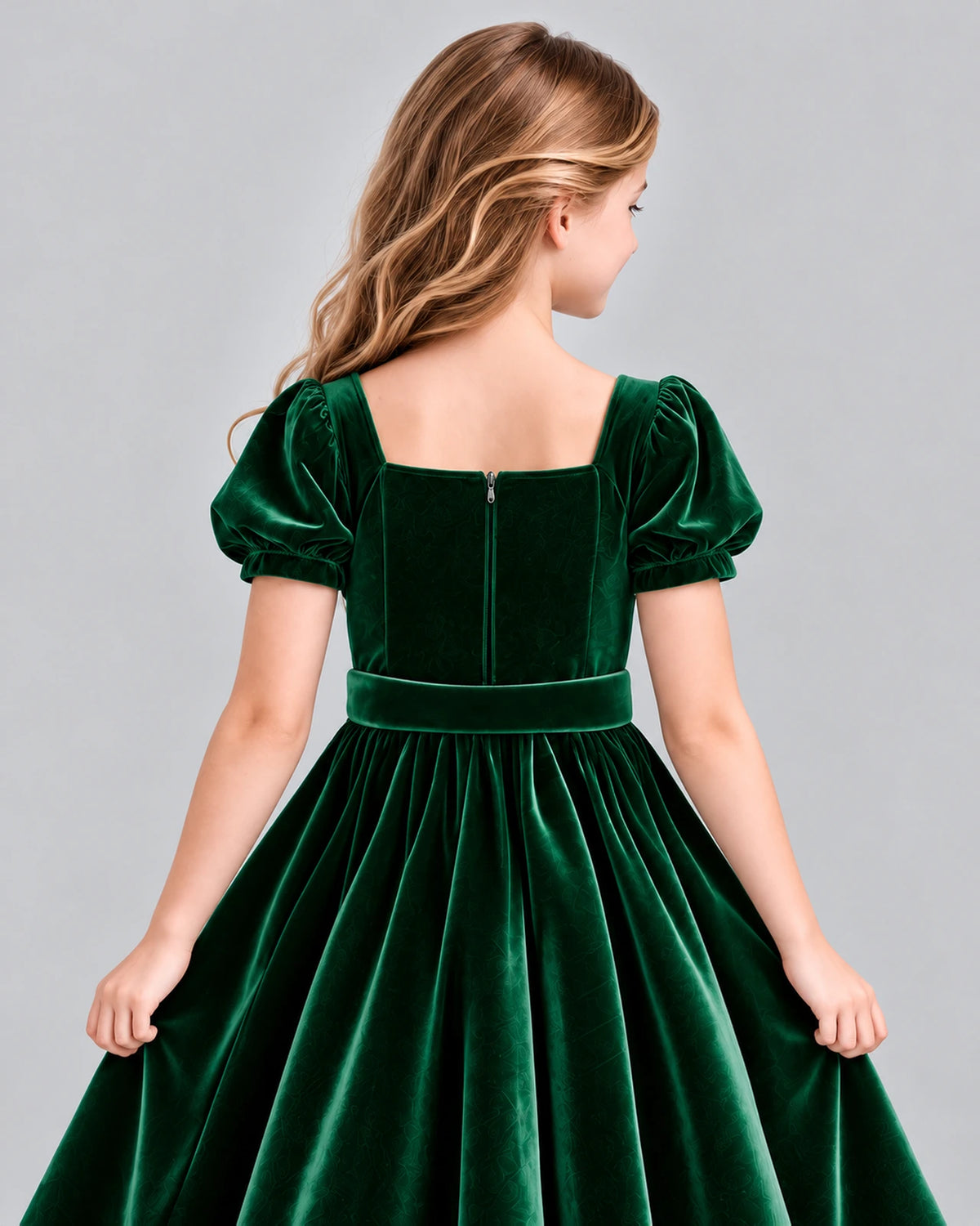 Dark Green A-line Girls Formal Dress Back_Detail [Shared]