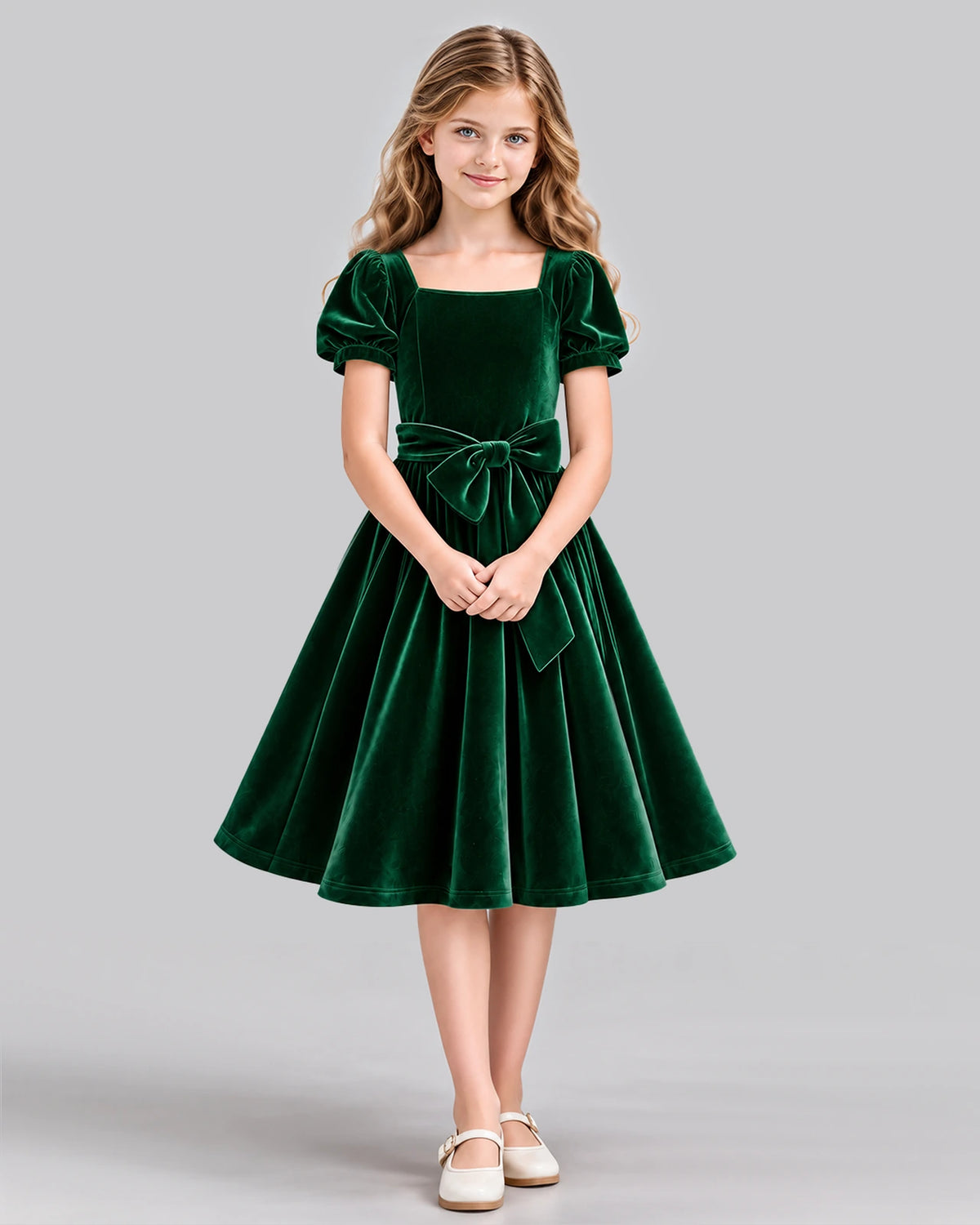 Dark Green A-line Girls Formal Dress Front