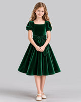 Dark Green A-line Girls Formal Dress Front
