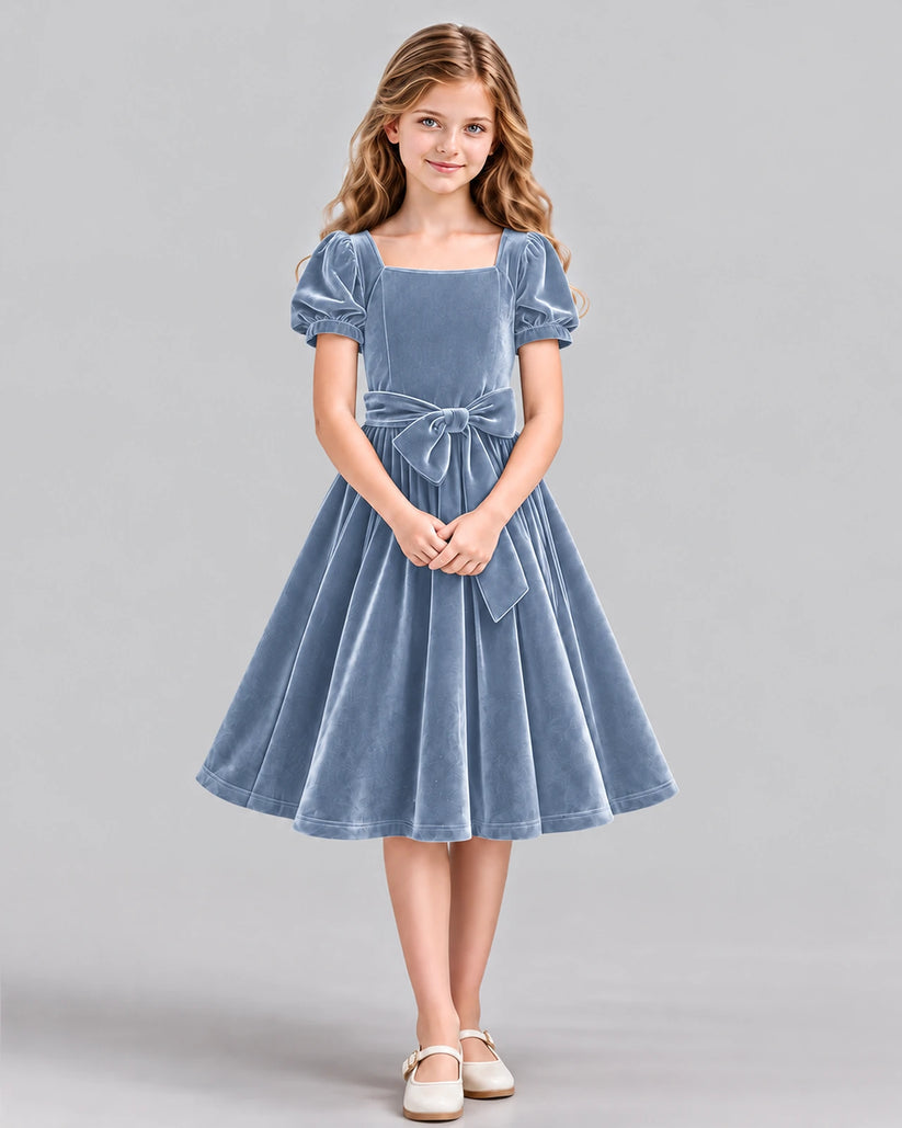 Dusty Blue A-line Girls Formal Dress Front