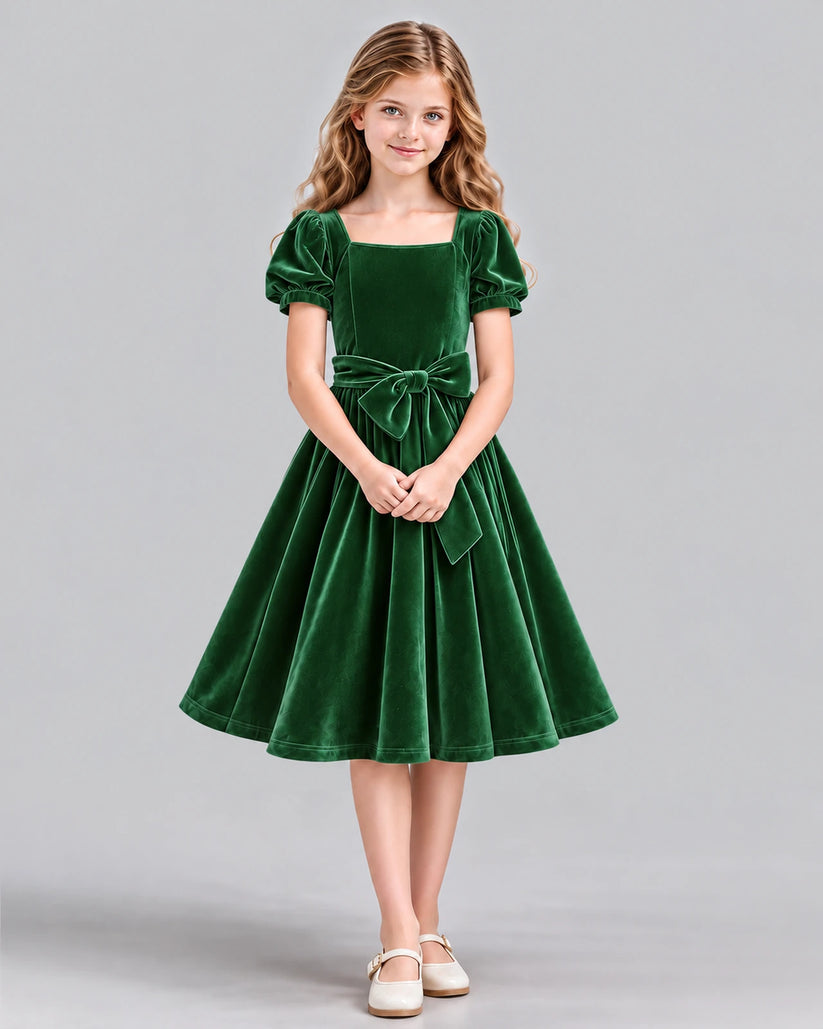 Emerald Green A-line Girls Formal Dress Front