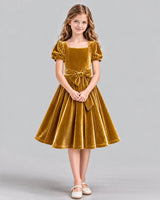 Gold A-line Girls Formal Dress Front