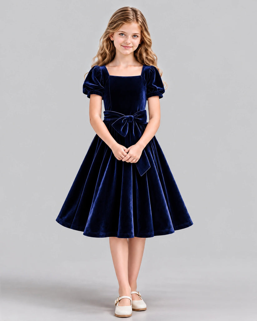 Navy Blue A-line Girls Formal Dress Front