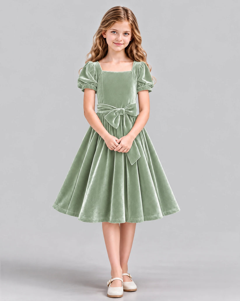 Sage Green A-line Girls Formal Dress Front