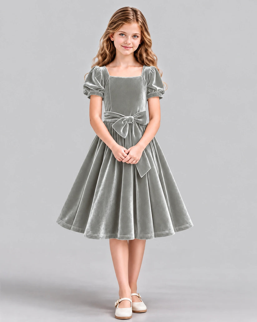 Silver A-line Girls Formal Dress Front