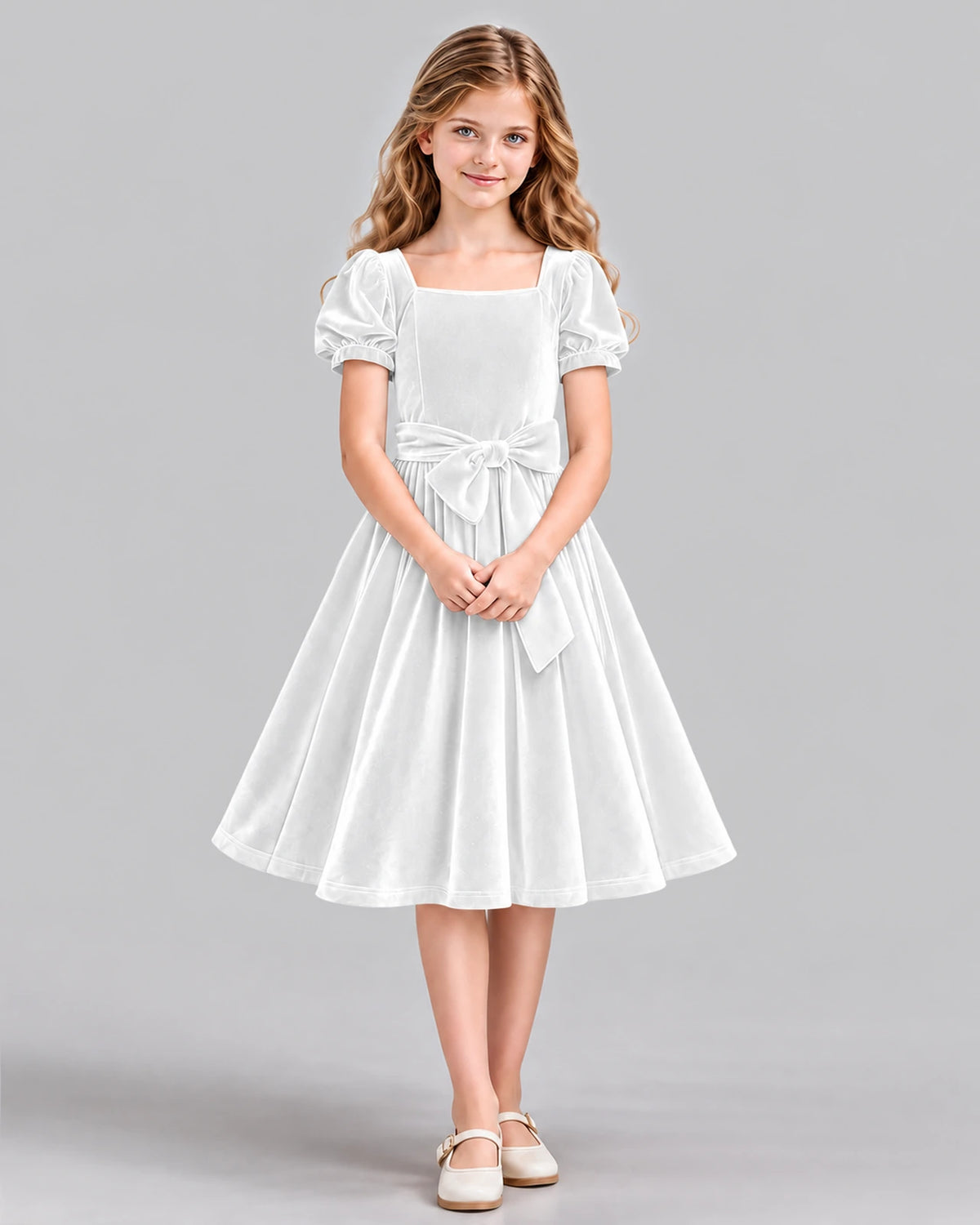 White A-line Girls Formal Dress Front