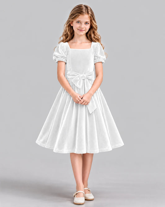 White A-line Girls Formal Dress Front