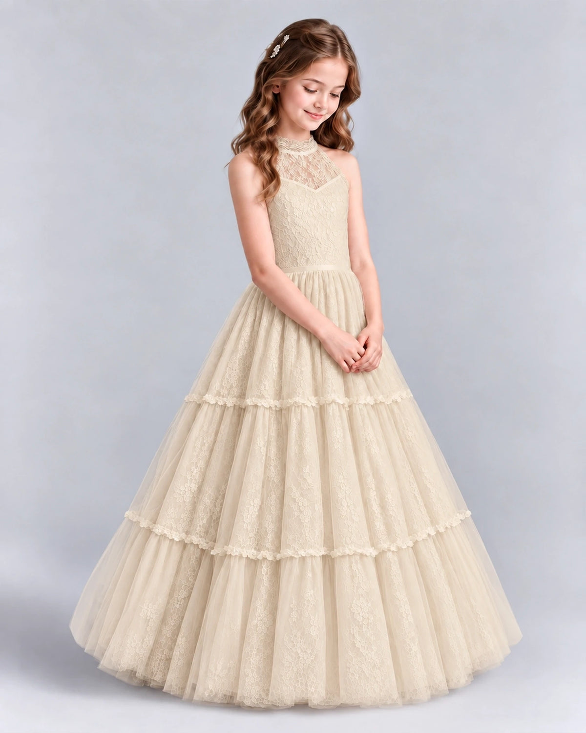 Champagne Ball Gown Flower Girl Dresses Side