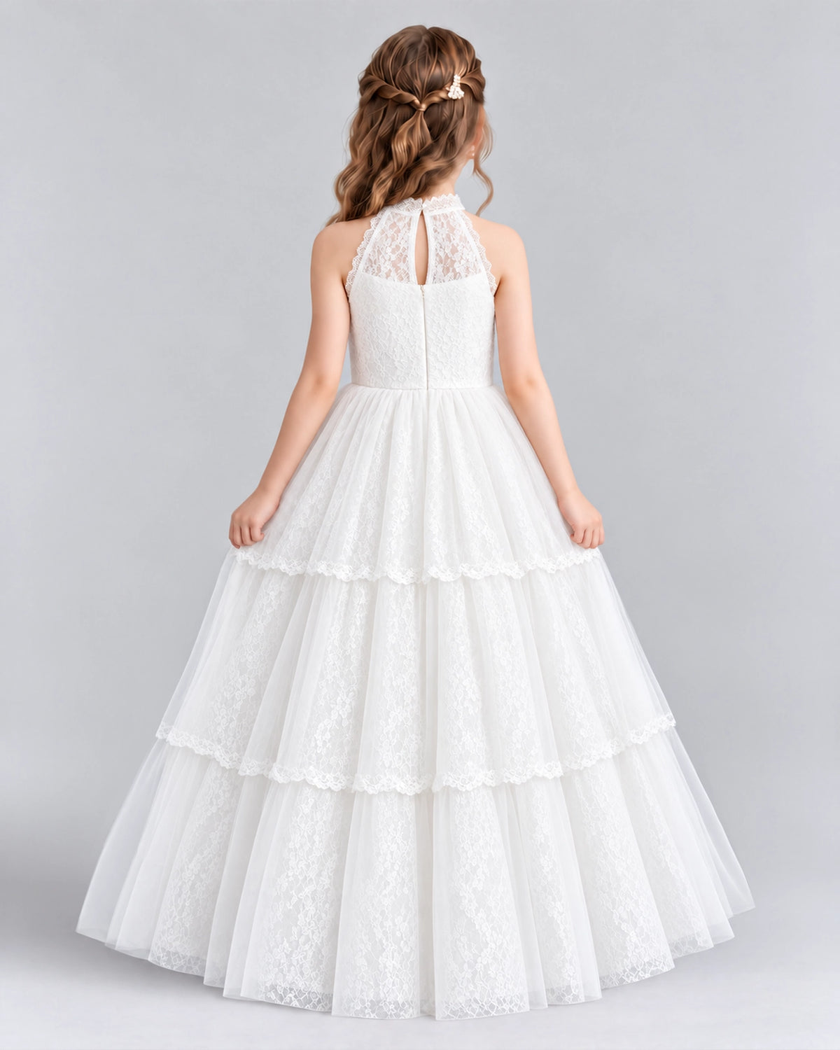 White Ball Gown Flower Girl Dresses Back
