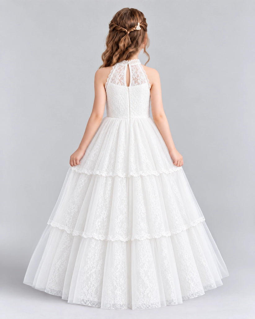 White Ball Gown Flower Girl Dresses Back